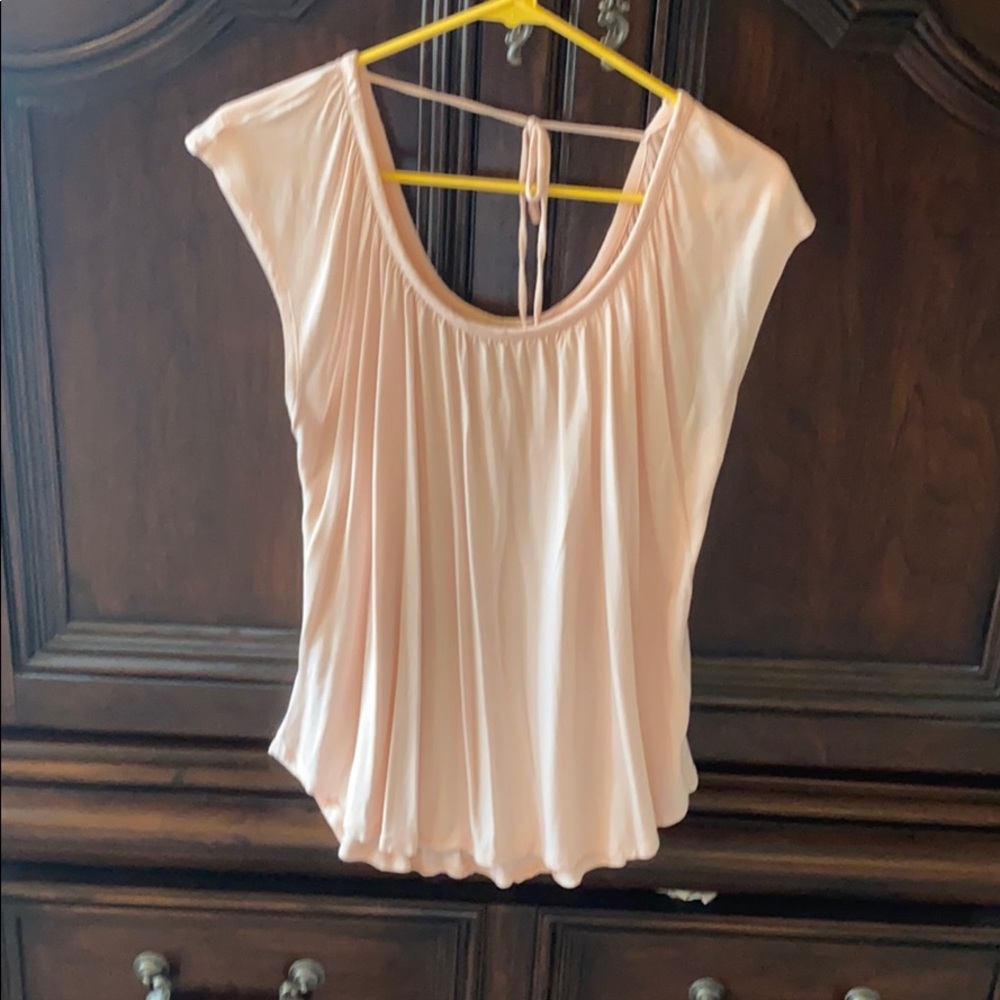Loft Pink capped sleeve tee with tie on back